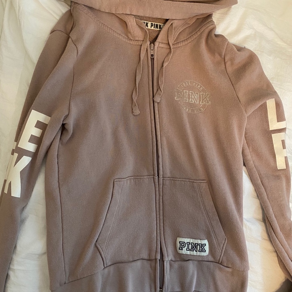 PINK rose gold/tan zip up sweatshirt